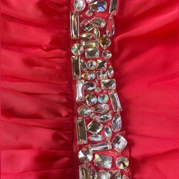 B Darlin Salmon Pink Backless Cocktail Dress with Sequin Belt - Picture 5 of 5